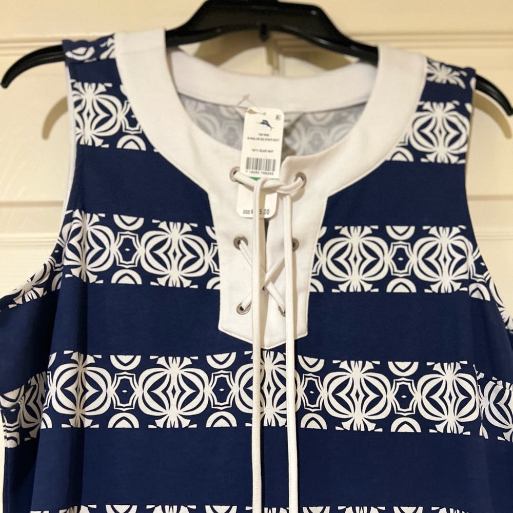 Tommy Bahama Shift Dress Bungalow Geo Stripe Navy and White Sleeveless